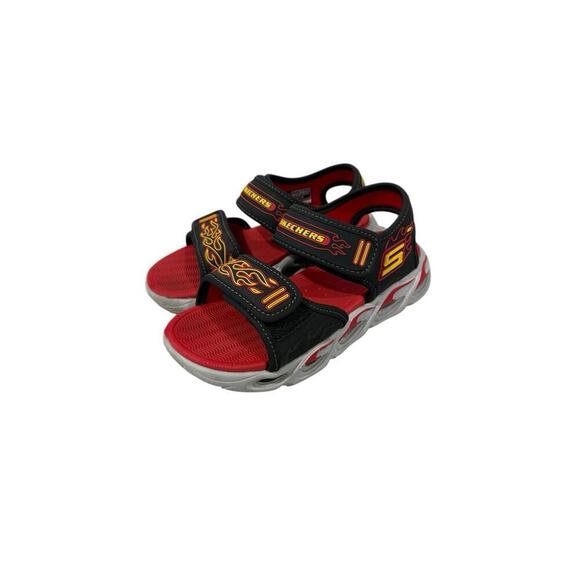 Skechers Thermo Splash Black Red Light Up Flame Sporty Sandals Boys Youth 2 - Picture 3 of 7